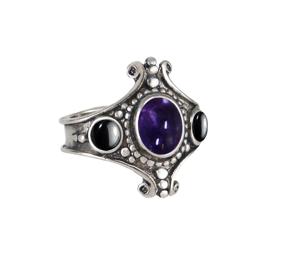 Sterling Silver Imperial Ring With Iolite And Hematite Size 10